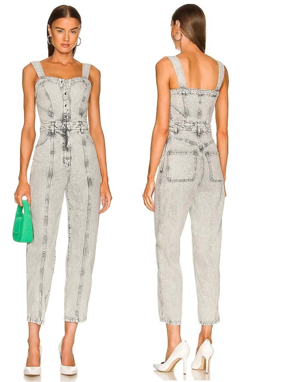 IRO PARIS Sweetheart Neck Italian Acid Wash Denim Old Money Coquette Jumpsuit 2